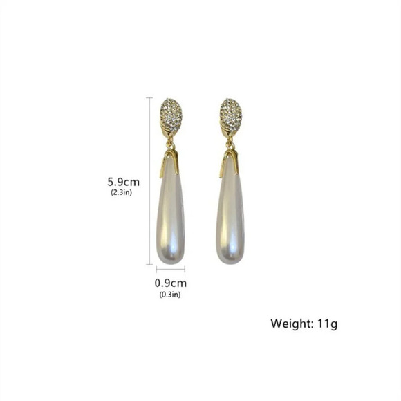 White Women's Large Teardrop Faux Pearl & Rhinestone Decor Earrings - Picture 5 of 5